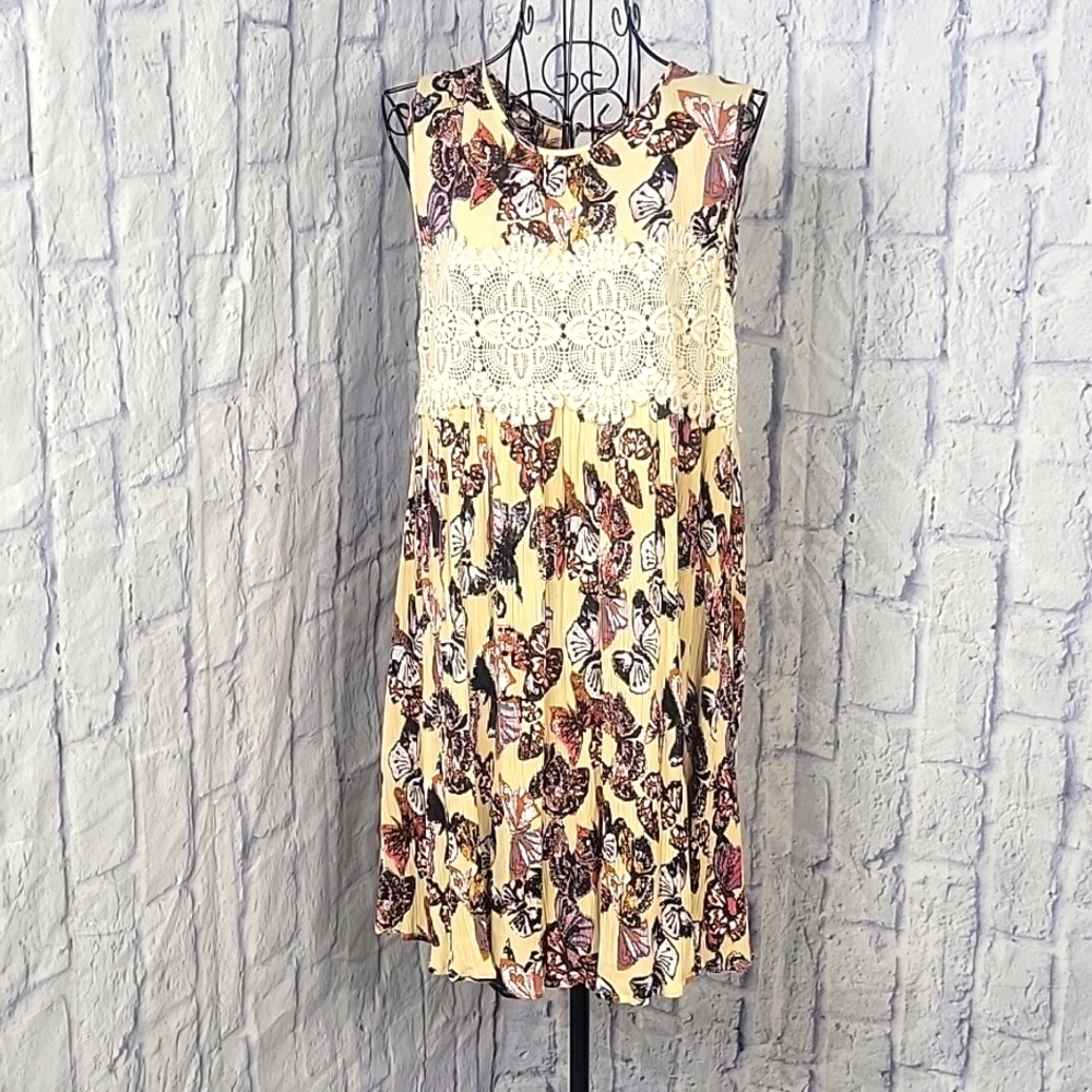 KORI Floral Lacey Butterfly Sleeveless Mini Dress Large‎